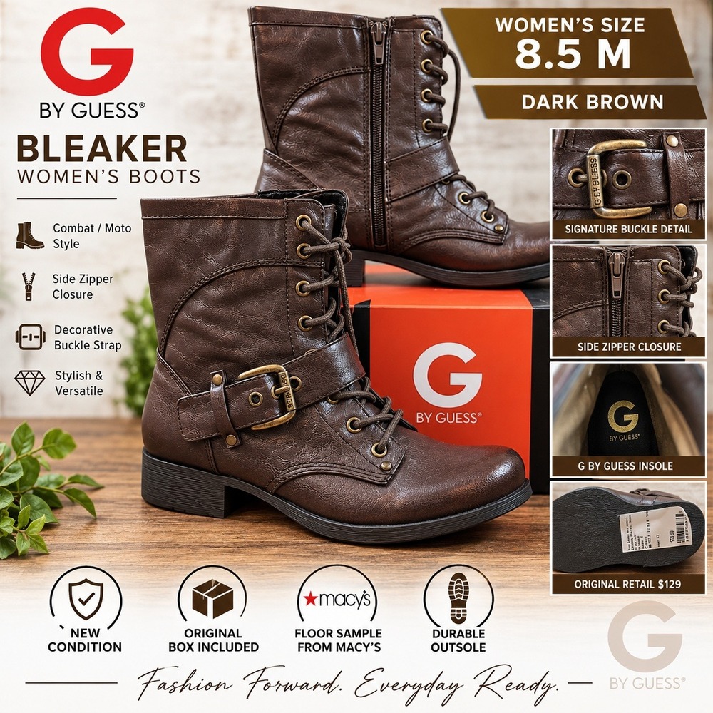 G by GUESS Bleaker Women Combat Moto Boots Dark Brown Size 8.5 M New in Box